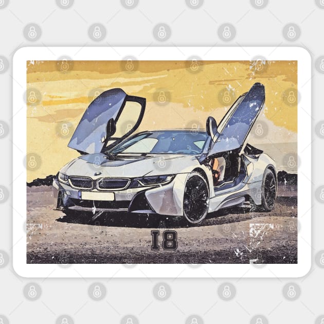 bmw i8 vintage art Sticker by PrintstaBee